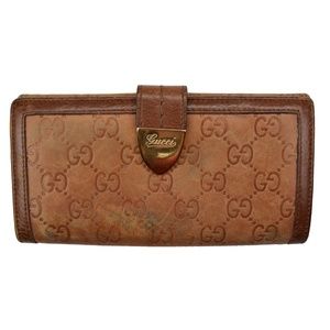 Gucci Vintage Brown Leather GG Print Wallet